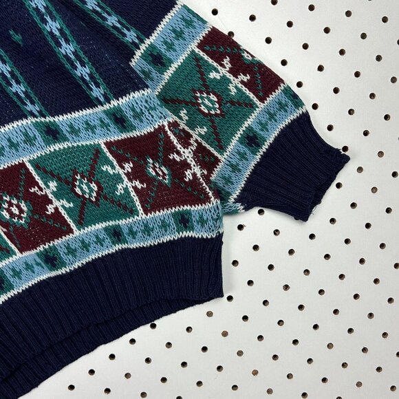 TownCraft Chunky Golf Sweater Women Large Nordic Knit Blue Green Pattern Grandma - Picture 3 of 6